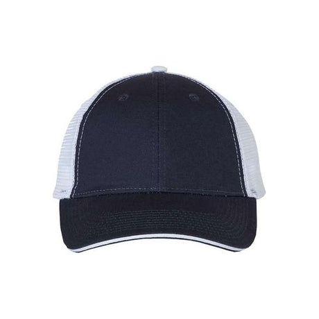 Joe's USA J102 Sandwich Trucker Cap - Wholesale Two - Tone Mesh Cap Navy/ White Adjustable Caps