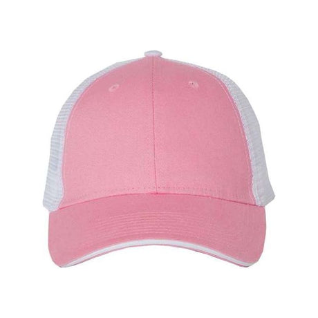 Joe's USA J102 Sandwich Trucker Cap - Wholesale Two - Tone Mesh Cap Pink/ White Adjustable Caps