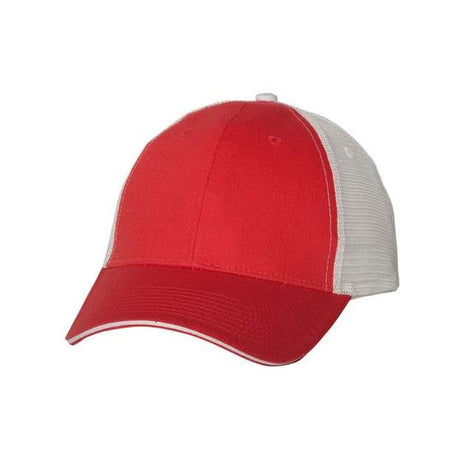 Joe's USA J102 Sandwich Trucker Cap - Wholesale Two - Tone Mesh Cap Red/ White Adjustable Caps