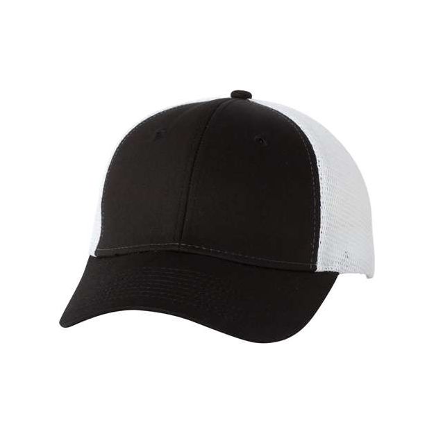 Joe's USA J400 Mesh - Back Twill Trucker Cap - Wholesale Snapback Hat Black/ White Adjustable Caps