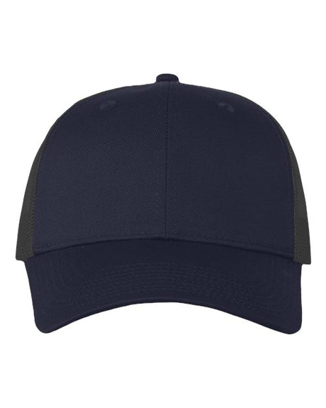 Joe's USA J400 Mesh - Back Twill Trucker Cap - Wholesale Snapback Hat Navy/ Charcoal Adjustable Caps