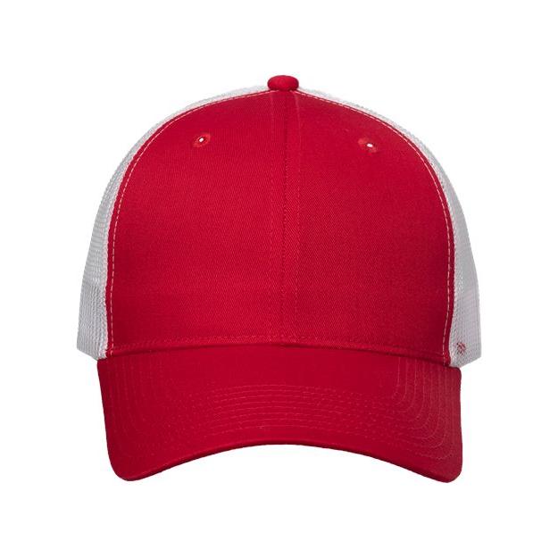 Joe's USA J400 Mesh - Back Twill Trucker Cap - Wholesale Snapback Hat Red/ White Adjustable Caps