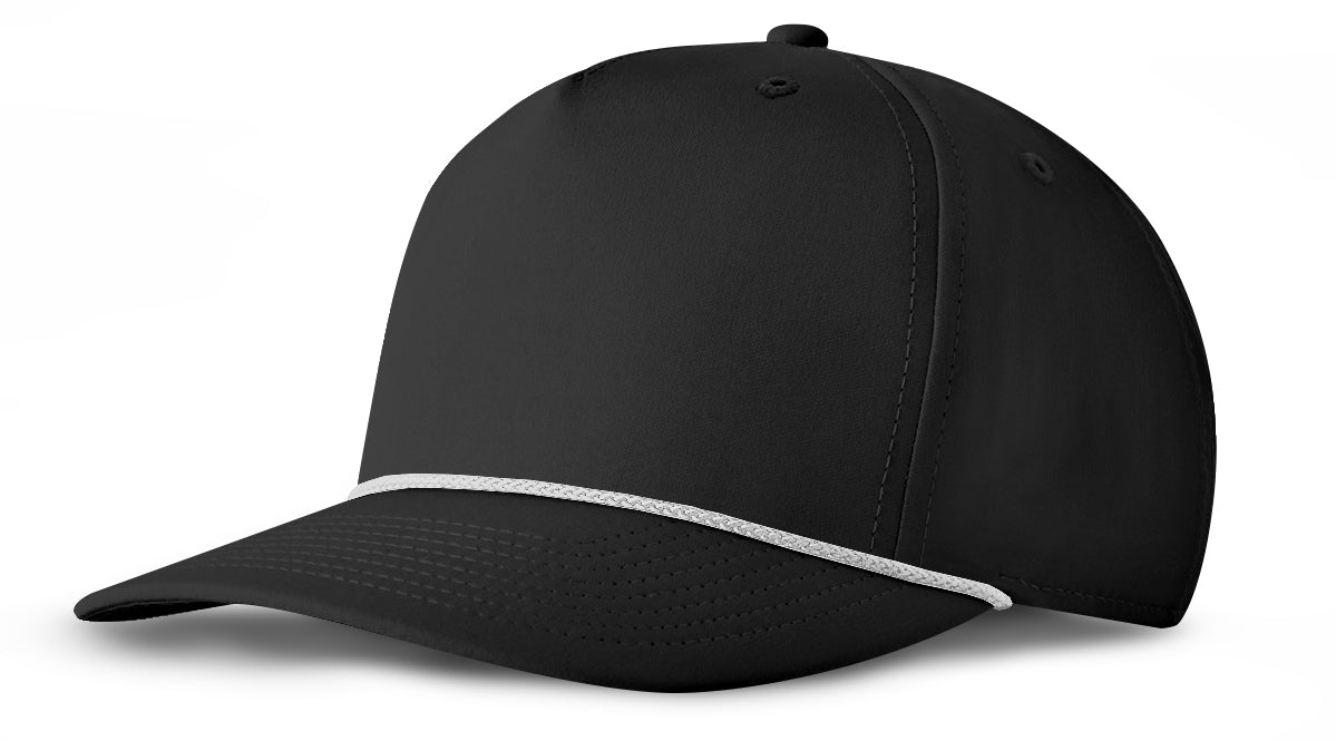 J7256 Clubhouse Performance Rope Cap - Black with White Rope (Front)