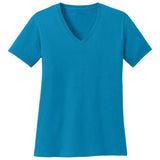 Joe's USA Ladies 5.4 - oz 100% Cotton V - Neck T-Shirt Neon Blue XS Short Sleeve T-Shirts