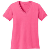 Joe's USA Ladies 5.4 - oz 100% Cotton V - Neck T-Shirt Neon Pink XS Short Sleeve T-Shirts
