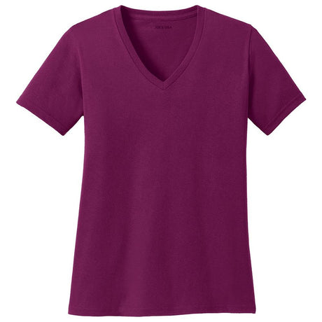 Joe's USA Ladies 5.4 - oz 100% Cotton V - Neck T-Shirt Raspberry XS Short Sleeve T-Shirts