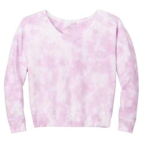Joe's USA Ladies Beach Washed Cloud Fleece Tie - Dye V - Neck Sweatshirt Amethyst X - Small Sweatshirts
