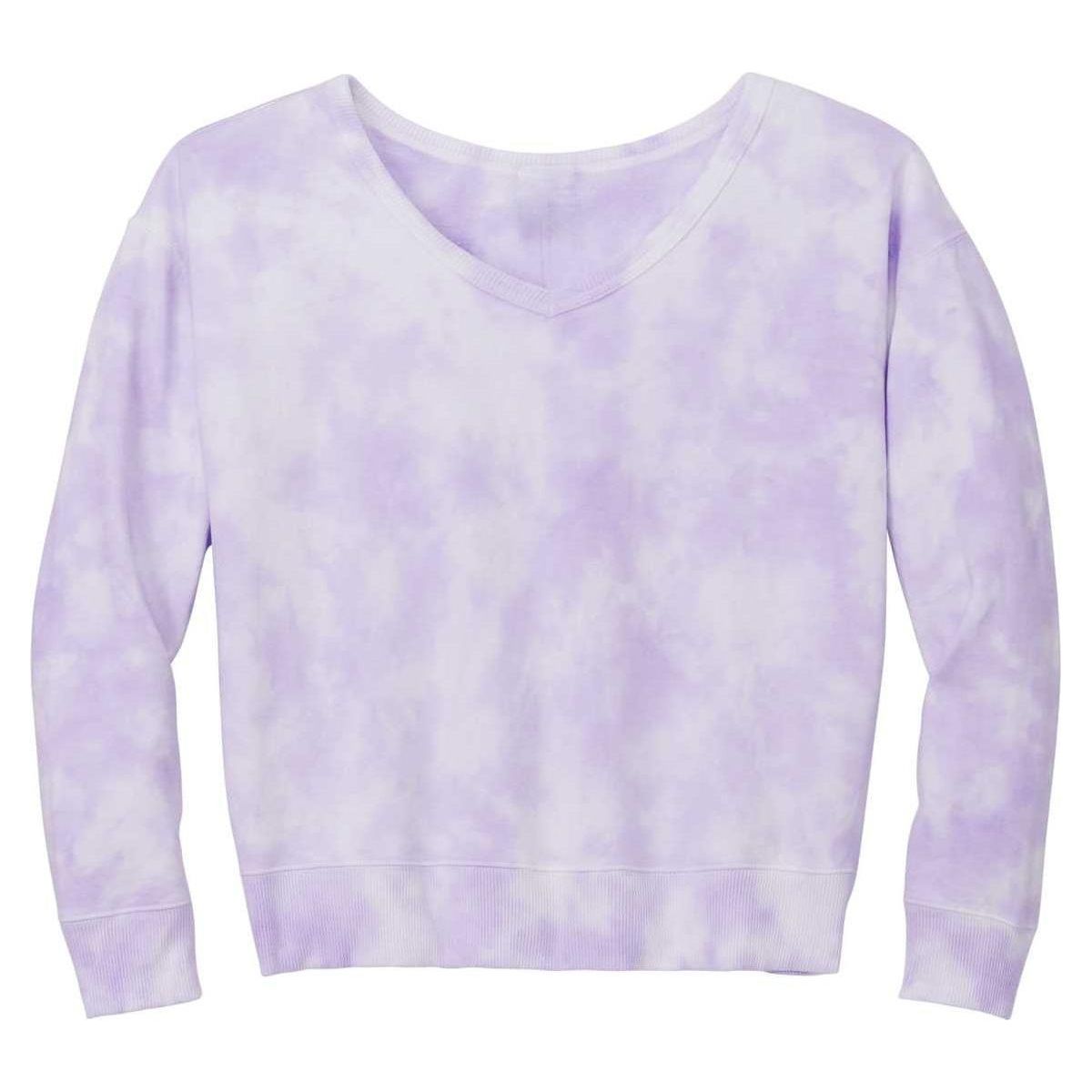 Joe's USA Ladies Beach Washed Cloud Fleece Tie - Dye V - Neck Sweatshirt Amethyst X - Small Sweatshirts