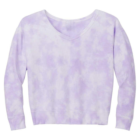 Joe's USA Ladies Beach Washed Cloud Fleece Tie - Dye V - Neck Sweatshirt Amethyst X - Small Sweatshirts