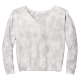 Joe's USA Ladies Beach Washed Cloud Fleece Tie - Dye V - Neck Sweatshirt Grey X - Small Sweatshirts