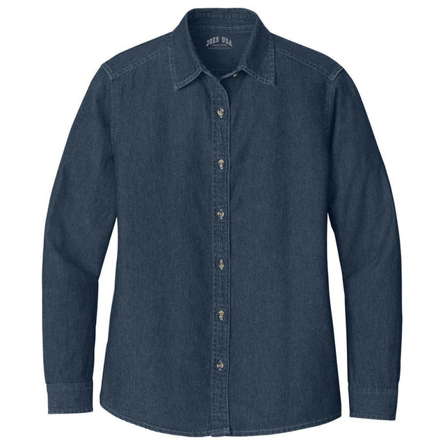 Joe's USA Ladies Long Sleeve Value Denim Shirt Ink Blue X - Small