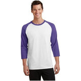 Joe's USA Men's 50/50 Cotton/Poly 3/4 - Sleeve Raglan T-Shirt 4X - Large White/Purple Short Sleeve T-Shirts