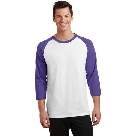 Joe's USA Men's 50/50 Cotton/Poly 3/4 - Sleeve Raglan T-Shirt Large White/Purple Short Sleeve T-Shirts