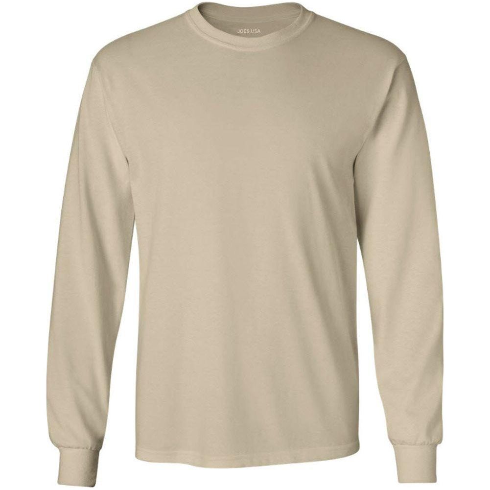 Joe's USA Men's Long Sleeve Heavyweight Cotton T-Shirts in Regular, Big & Tall Sand Small Long Sleeve T-Shirts