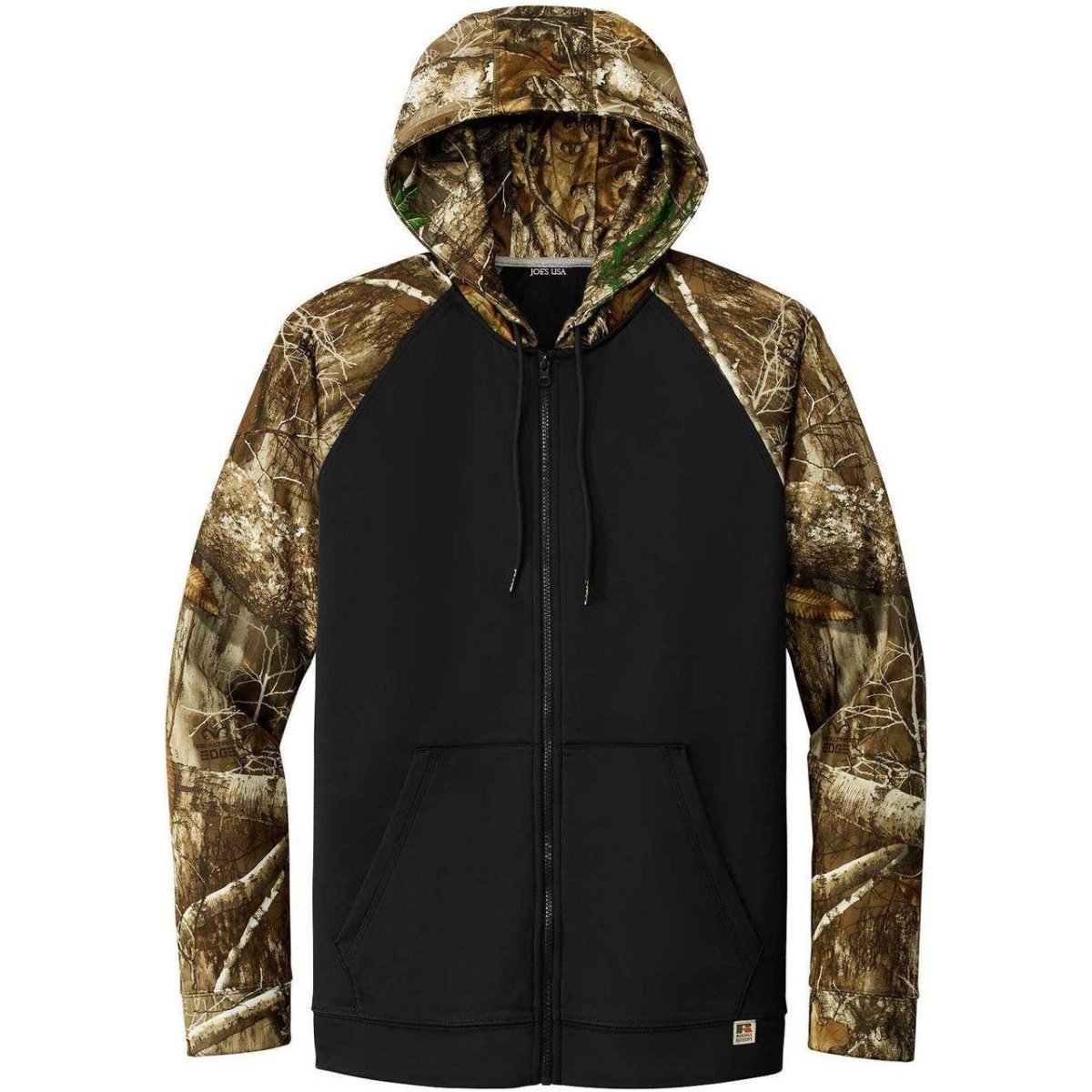 Joe's USA Moisture Wicking 2 - Tone Full - Zip Camo Hoodie X - Small Black/ Realtree Edge
