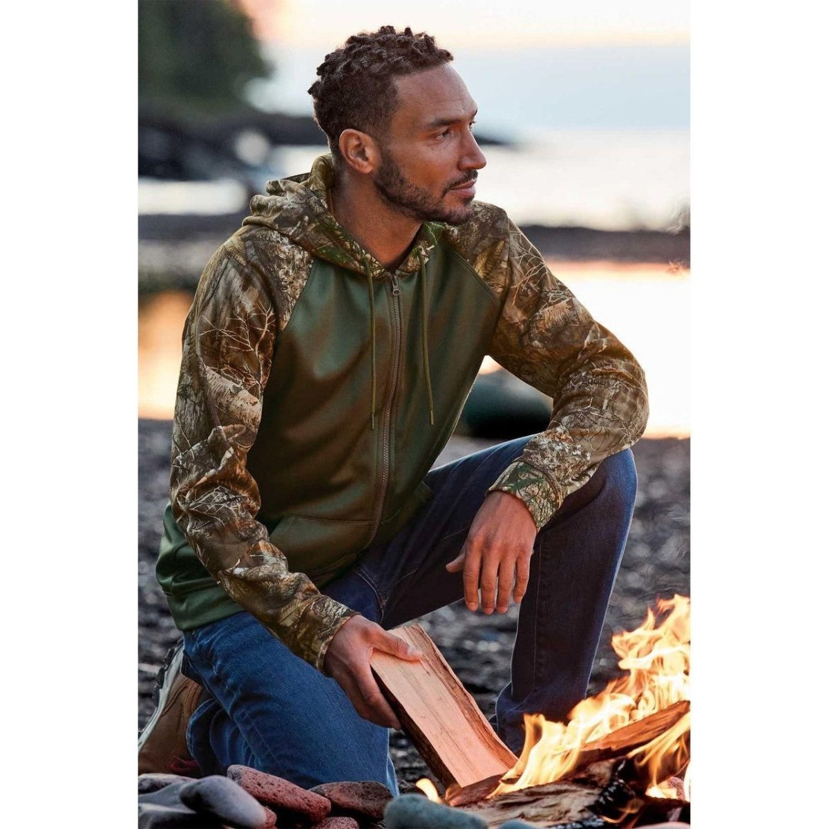Joe's USA Moisture Wicking 2-Tone Full-Zip Camo Hoodie - 2 Tone