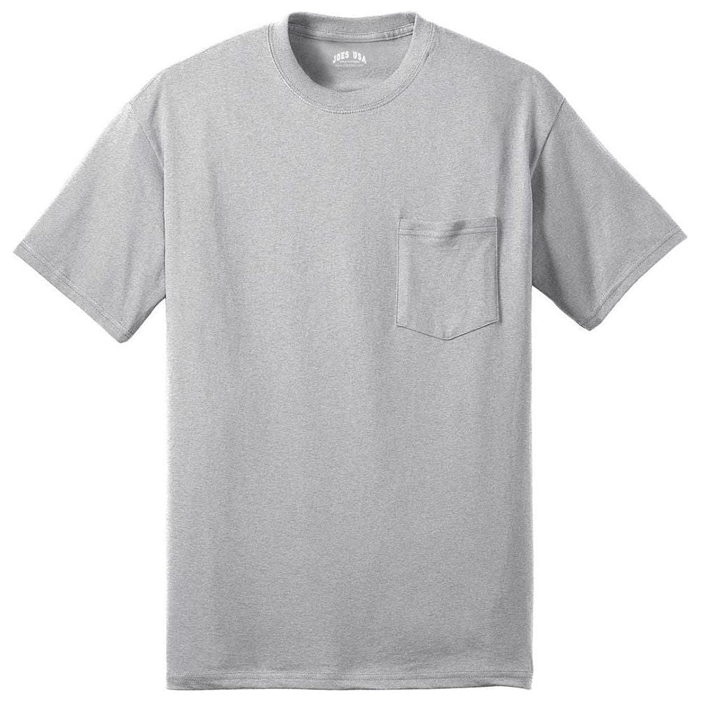 Joe's USA Pocket Tee Shirt - 50/50 Poly Cotton in Sizes S - 6XL Ash S Short Sleeve T-Shirts