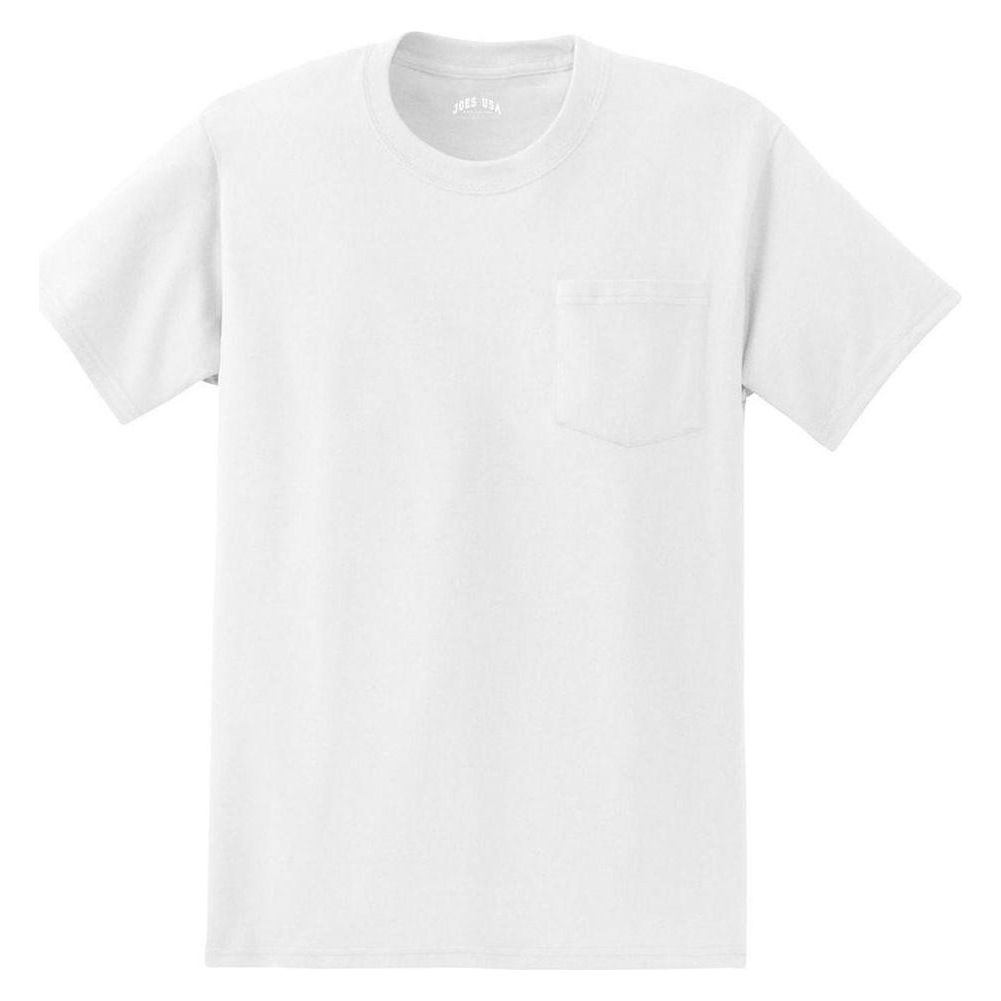 Joe's USA Pocket Tee Shirt - 50/50 Poly Cotton in Sizes S - 6XL White S Short Sleeve T-Shirts