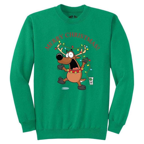 Joe's USA - Santa's Reindeer Collection Green Crewneck Sweatshirt Small