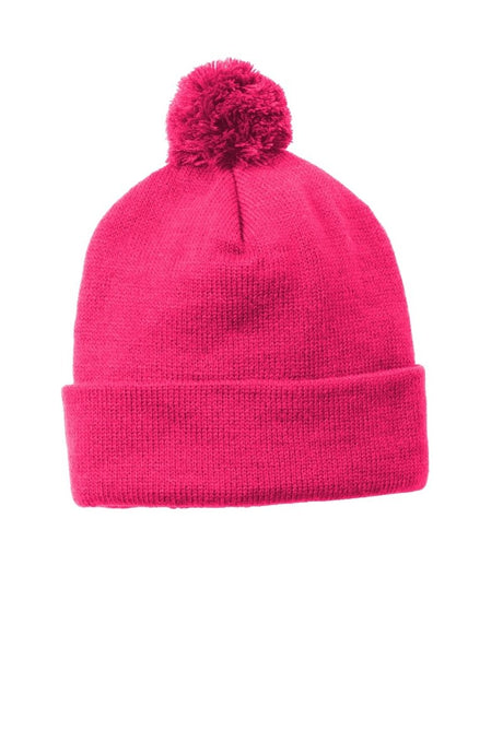 Joe's USA Solid Pom Pom Beanie Pink Raspberry OSFA Beanies