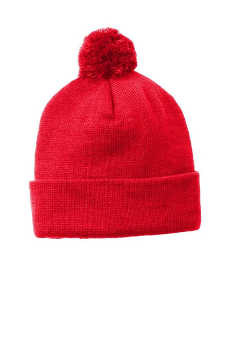 Joe's USA Solid Pom Pom Beanie True Red OSFA Beanies