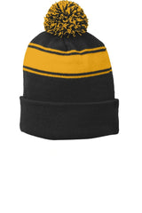 Joe's USA Stripe Pom Pom Beanie Black/ Gold OSFA Beanies