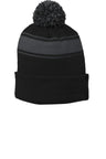 Joe's USA Stripe Pom Pom Beanie Black/ Iron Grey OSFA Beanies