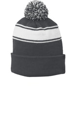 Joe's USA Stripe Pom Pom Beanie Iron Grey/ White OSFA Beanies
