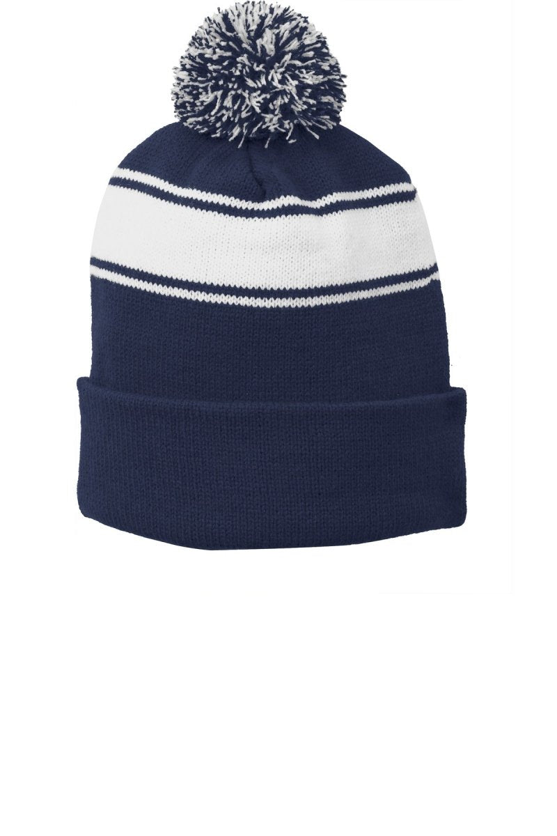 Joe's USA Stripe Pom Pom Beanie True Navy/ White OSFA Beanies