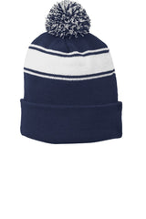 Joe's USA Stripe Pom Pom Beanie True Navy/ White OSFA Beanies
