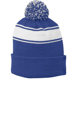 Joe's USA Stripe Pom Pom Beanie True Royal/ White OSFA Beanies