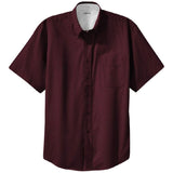 Joe's USA Tall Short Sleeve Easy Care Shirt Large Tall Burgundy / Light Stone