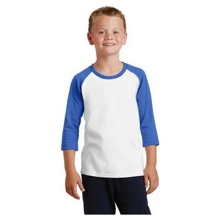 Joe's USA Youth 50/50 Cotton/Poly 3/4 - Sleeve Raglan T-Shirt Youth Medium White/Royal Short Sleeve T-Shirts