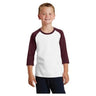 Joe's USA Youth 50/50 Cotton/Poly 3/4 - Sleeve Raglan T-Shirt Youth X - Small White/Athletic Maroon Short Sleeve T-Shirts