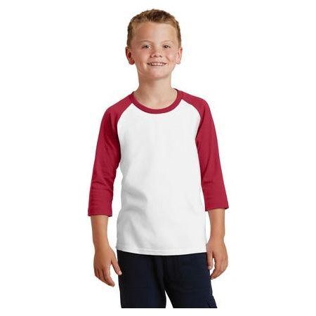 Joe's USA Youth 50/50 Cotton/Poly 3/4 - Sleeve Raglan T-Shirt Youth X - Small White/Red Short Sleeve T-Shirts