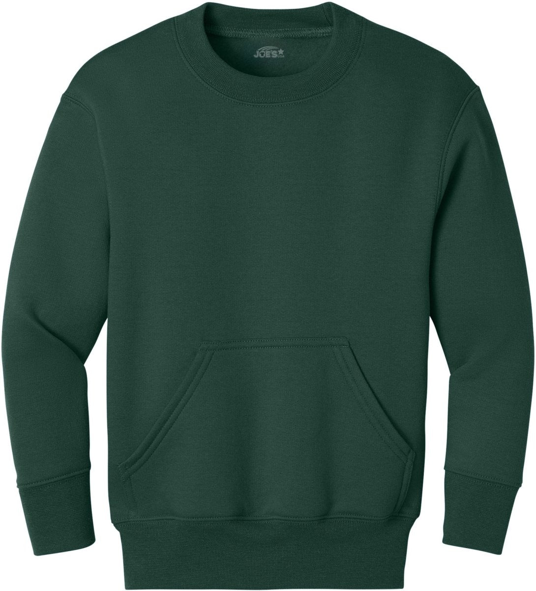 Joe's USA Youth Core Fleece Crewneck Pocket Sweatshirt in XS - XL Dark Green Youth X - Small Sweatshirts/Fleece