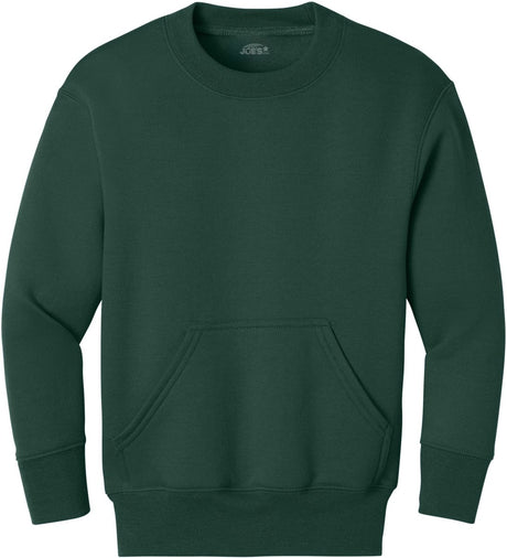 Joe's USA Youth Core Fleece Crewneck Pocket Sweatshirt in XS - XL Dark Green Youth X - Small Sweatshirts/Fleece