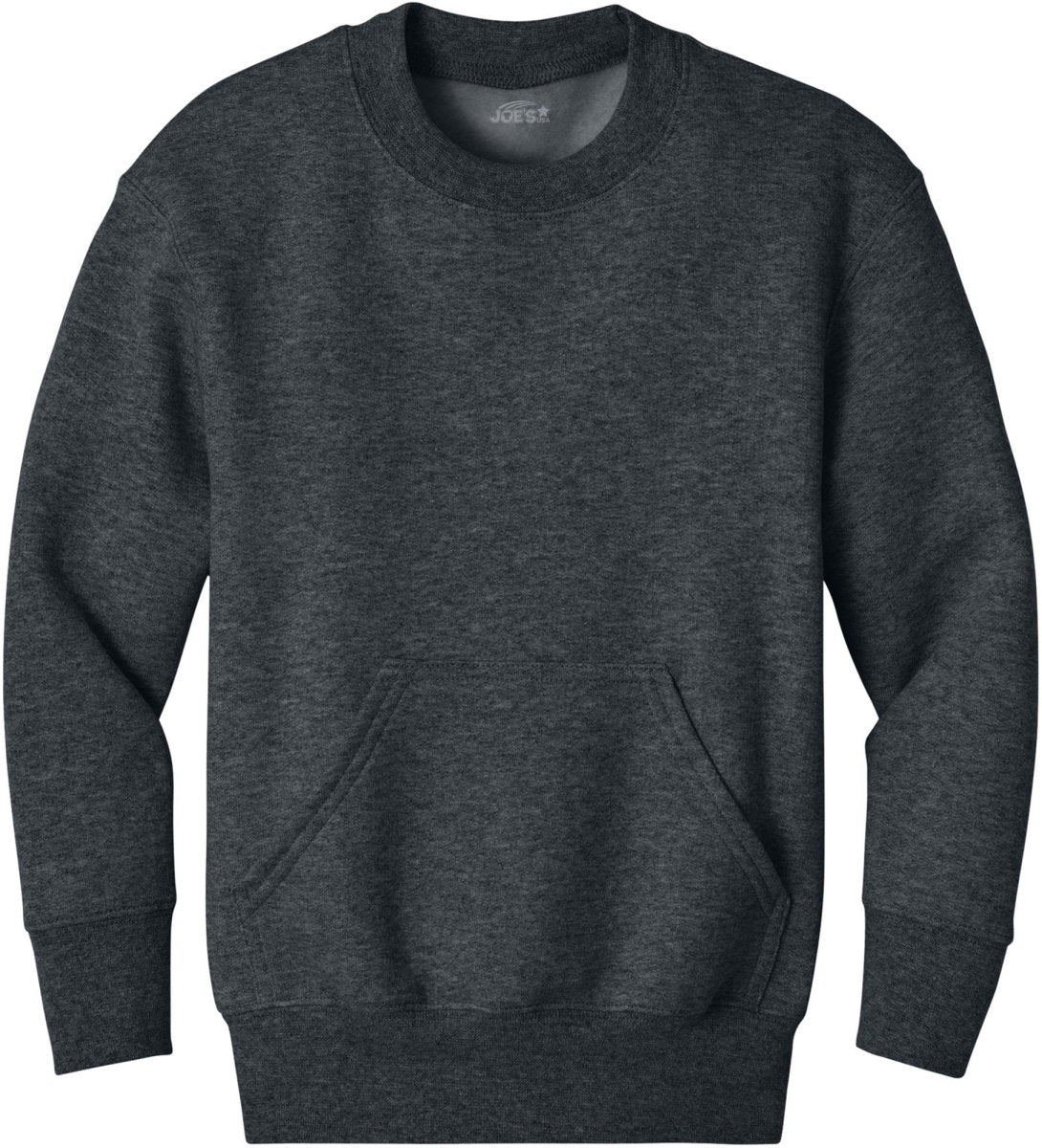 Joe's USA Youth Core Fleece Crewneck Pocket Sweatshirt in XS - XL Dark Heather Grey Youth X - Small Sweatshirts/Fleece