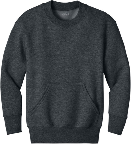 Joe's USA Youth Core Fleece Crewneck Pocket Sweatshirt in XS - XL Dark Heather Grey Youth X - Small Sweatshirts/Fleece