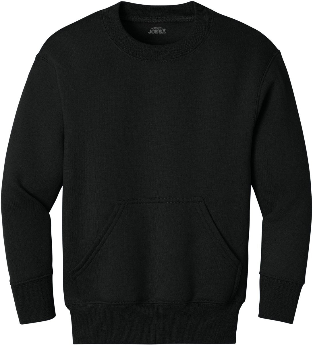 Joe's USA Youth Core Fleece Crewneck Pocket Sweatshirt in XS - XL Jet Black Youth X - Small Sweatshirts/Fleece