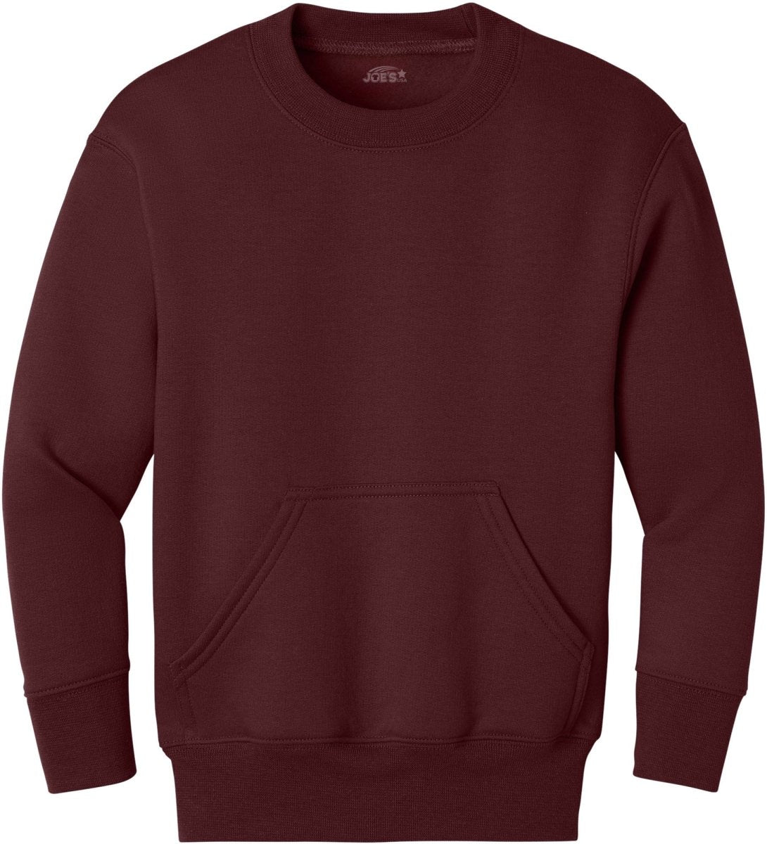 Joe's USA Youth Core Fleece Crewneck Pocket Sweatshirt in XS - XL Maroon Youth X - Small Sweatshirts/Fleece