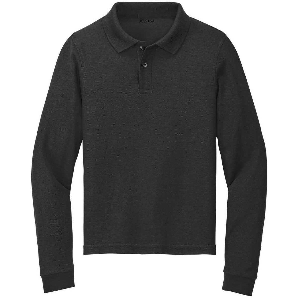 Joe's USA Youth Long Sleeve Silk Touch Polo Black Youth X - Small