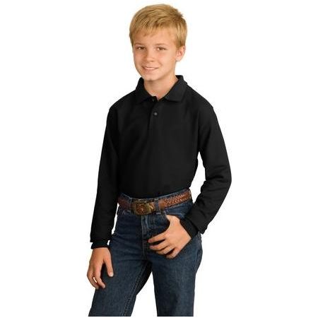 Joe's USA Youth Long Sleeve Silk Touch Polo Black Youth X - Small