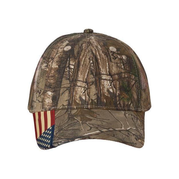 Kati Camo Woven USA Flag Mesh Cap - Kati LC350M Xtra/ Xtra/ USA Flag Mesh Adjustable Hats