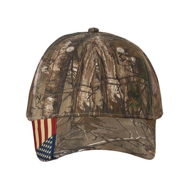 Kati Camo Woven USA Flag Mesh Cap - Kati LC350M Xtra/ Xtra/ USA Flag Mesh Adjustable Hats