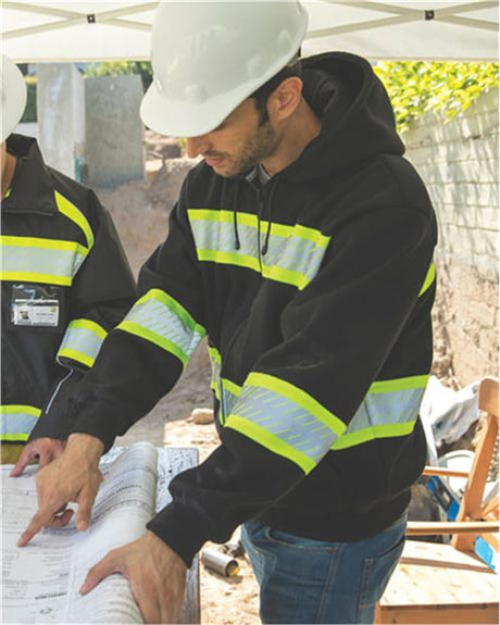 Kishigo Men's EV Series® Enhanced Visibility Full - Zip Hooded Sweatshirt - Kishigo B310 - 313 Black/ Lime M