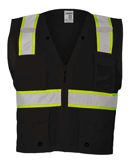 Kishigo Unisex EV Series® Enhanced Visibility Multi - Pocket Mesh Vest - Kishigo B100 - 111 Black/ Lime - B100 S/M