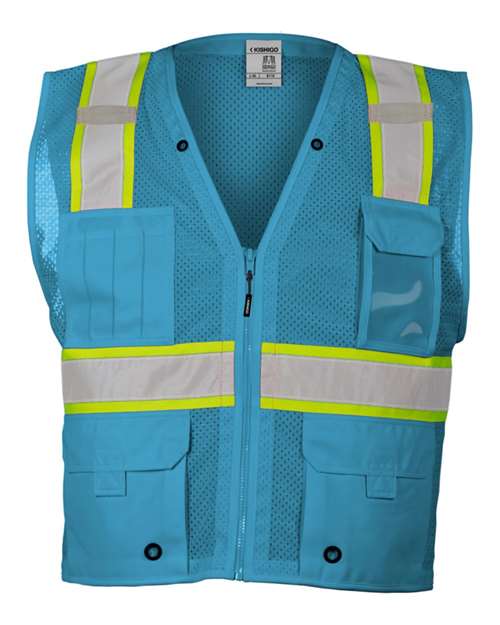Kishigo Unisex EV Series® Enhanced Visibility Multi - Pocket Mesh Vest - Kishigo B100 - 111 Electric Blue/ Lime - B110 S/M