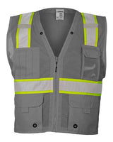 Kishigo Unisex EV Series® Enhanced Visibility Multi - Pocket Mesh Vest - Kishigo B100 - 111 Grey/ Lime - B111 S/M