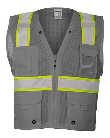 Kishigo Unisex EV Series® Enhanced Visibility Multi - Pocket Mesh Vest - Kishigo B100 - 111 Grey/ Lime - B111 S/M